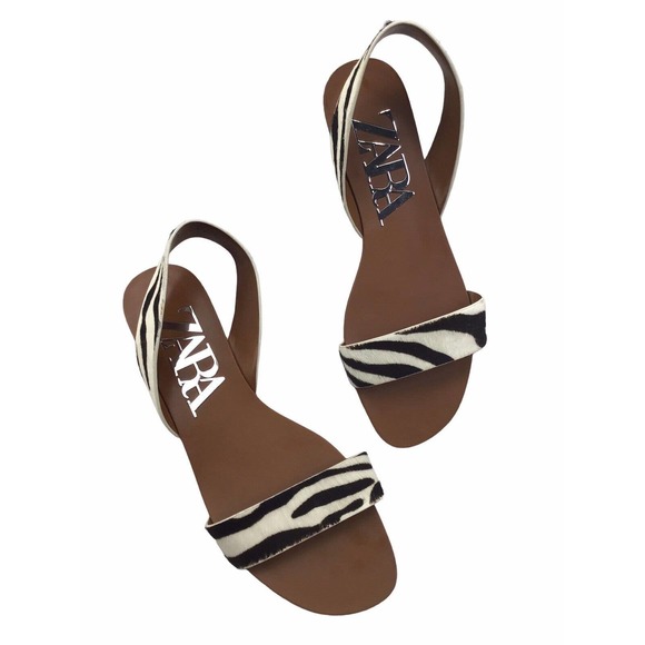 ZARA LADIES ZEBRA ANIMAL PRINT FLAT SANDALS SIZE 38-7M - Picture 5 of 10